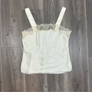 Vintage White Satin Camisole Lace Trim Union‎ Made - Size 36 (est. Size Small)